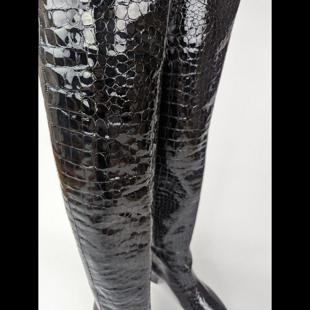 NEW SAINT LAURENT PARIS Sz EU 37 US 7 KIM Black Calfskin Croc Embossed OTK Boots - Picture 3 of 13